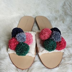 Loeffler Randall Gabi Canvas Pom Pom Flat Sandal Size 7